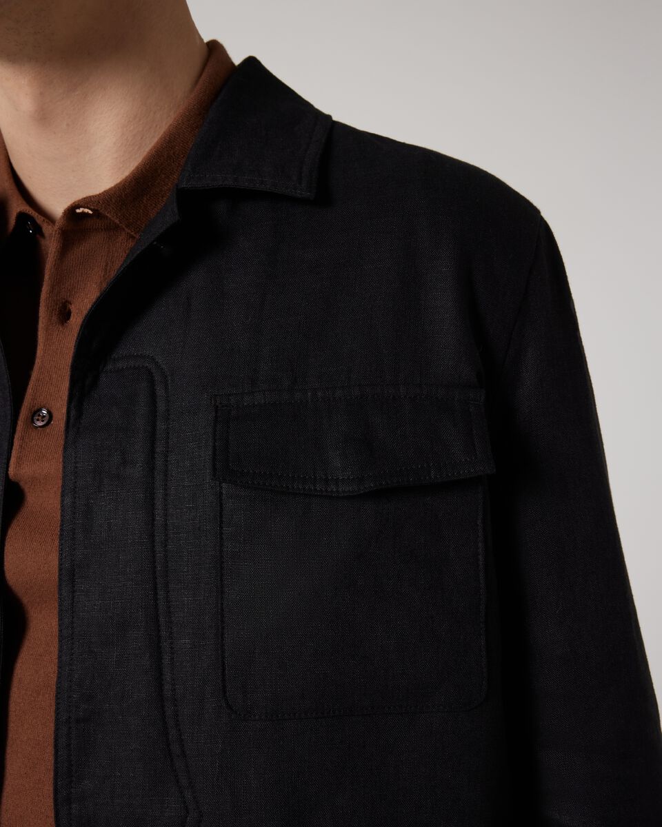 4 Pocket Linen Jacket, Black, hi-res